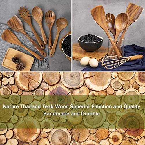 Wooden Spoons For Cooking Teak Wooden Utensils Set Wood Spatula For Nonstick  Cookware Kitchen Utensils Set