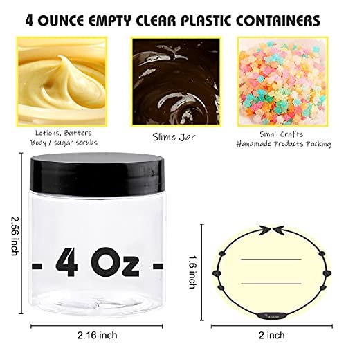 TUZAZO 4 Oz Plastic Containers with Lids and Labels BPA Free, Clear Empty  Refillable Round 4oz