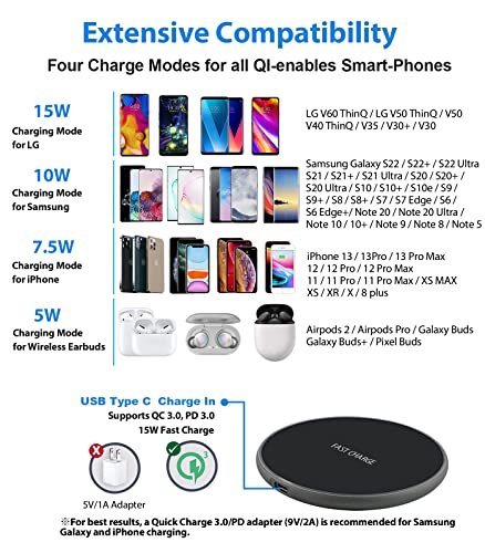 15W Fast Qi Wireless Charger for Samsung Galaxy S23 S22 S21 Ultra Plus  Phone Wireless Charging