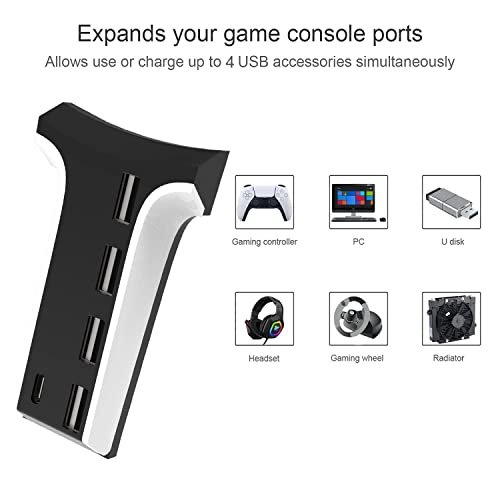 Hub Adapter for PS5 Console with 5 USB Ports+1 Type C Port Black Plug ＆  Play