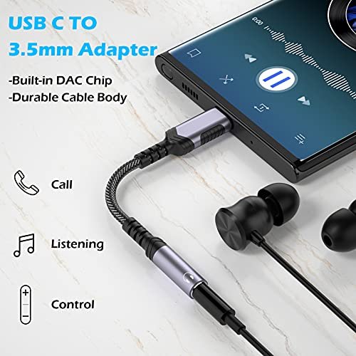 USB C to 3.5mm Audio Headphone Jack Adapter, Type C to Aux Earphones Cable  Nylon Braided w/DAC Chips Compatible for OnePlus 6/6T/5/5T, Oneplus 7 Pro