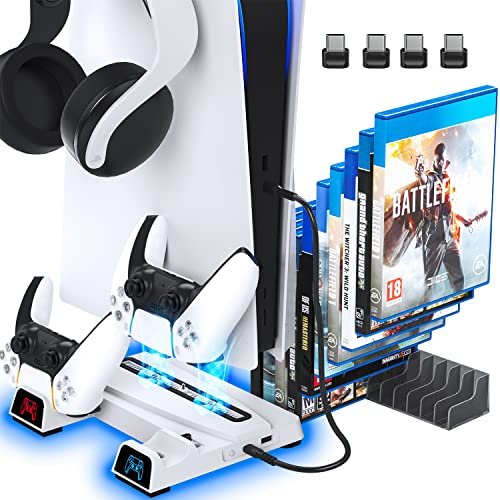 PS5 Stand with Cooling Fan and Headphone Stand