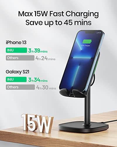 Iniu Wireless Charger Stand, 15W Fast Wireless Charging Stand, Adjustable  Angle Charger Dock Phone Holder, Wireless Charging Station Compatible With  - Imported Products from USA - iBhejo