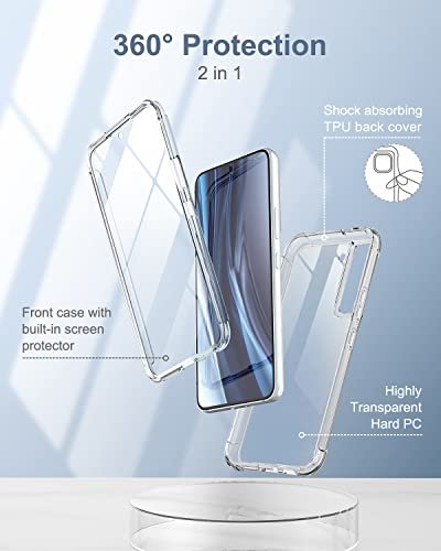 SURITCH Compatible with Galaxy S22 Ultra Clear Case 5G,[Built in Screen  Protector]Full Body Protection Hard Shell+Soft TPU Bumper Shockproof Rugged