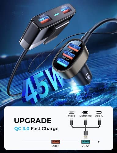 5-Port Usb Car Charger, 45W Qc 3.0 Car Usb Charger Multi Port, Car