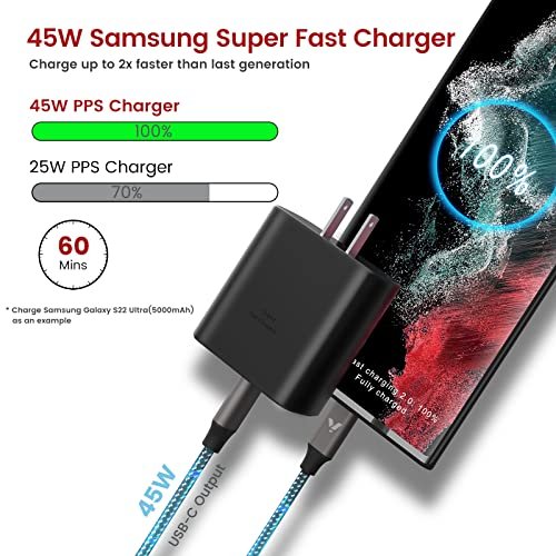  for Samsung Galaxy S23 Ultra Charger Fast Charging,45W Samsung  Phone Charger Block USB C Super Fast Charging for Samsung Galaxy S23 Ultra/ S23/S23+/S22/S22 Ultra/S22+/Note 20/S20/S21, Galaxy Tab S7+/S8 : Electronics