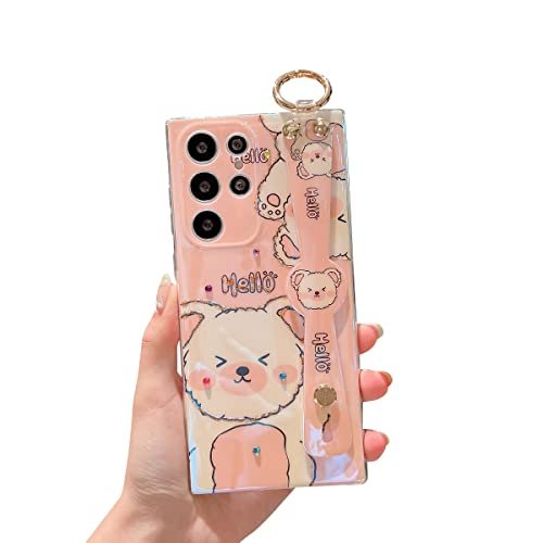 Trendy Fun Bear for Samsung Galaxy S22 Ultra Case with Wrist Strap for  Girls Women Girly Cute Cartoon Character Wristband Lanyard Design Funny  Cool