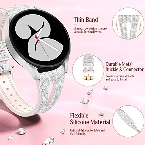 Goton Bling Silicone Band for Samsung Galaxy Watch 6 Band 40mm 44mm/Galaxy Watch 6 Classic Band 43mm 47mm/Galaxy Watch 5 & 4 Band 40mm 44mm, 20mm