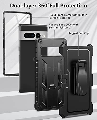Fntcase For Google Pixel 7-Pro Phone Case: Military Grade Drop Proof Cell  Phone Cover With Kickstand & Holster