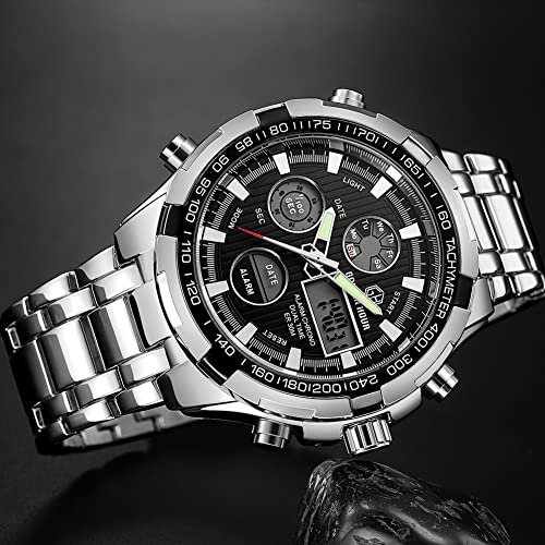 Stainless steel best sale analog digital watch