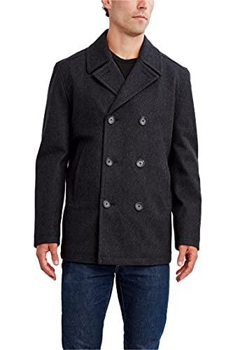 Essentials Men's Wool Blend Heavyweight Peacoat, Charcoal