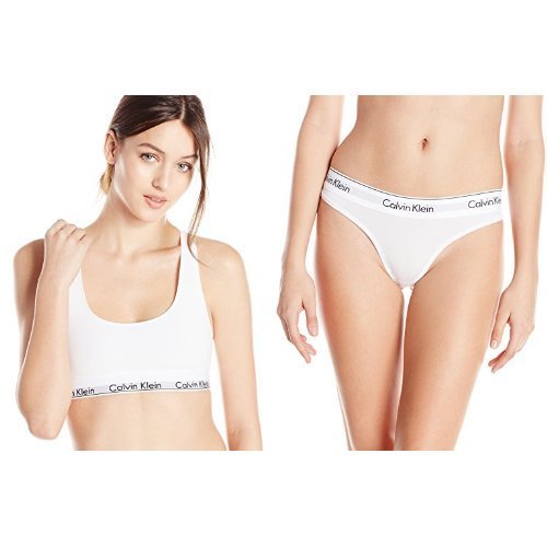 Calvin Klein Women's Modern Cotton Bralette and Thong Set, White, Large -  Imported Products from USA - iBhejo