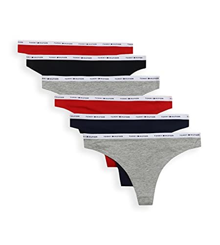 Tommy Hilfiger womens Underwear Basics Cotton Panties, 6 Pack Thong Panties,  Heather Grey Navy Red Grey Black Red, Large US - Imported Products from USA  - iBhejo