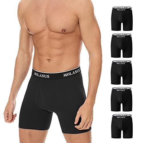 Molasus Mens Boxer Briefs Soft Cotton Underwear Open Fly Tagless Underpants  Pack of 5 Black,Medium - Imported Products from USA - iBhejo