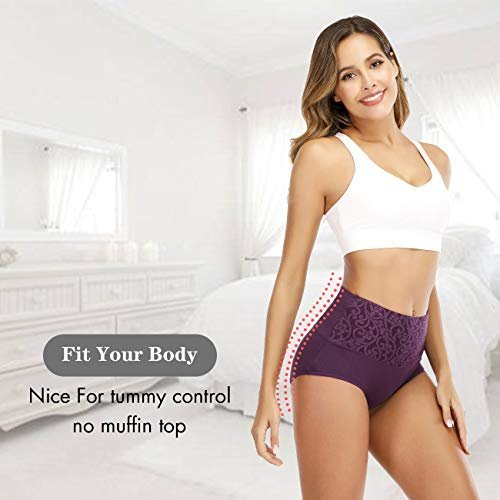  Womens High Waisted Compression Cotton Underwear Tummy  Control Panties Calzones De Mujer Black Briefs For Ladies 6 Pack Size Large