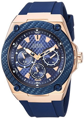 GUESS Stainless Steel Stain Resistant Silicone Watch with Day, Date + 24  Hour Military/Int'l Time