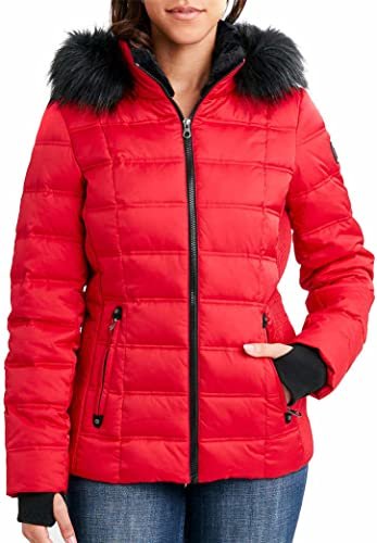 Nautica Womens Faux Fur Trim Hooded Midweight Puffer Jacket