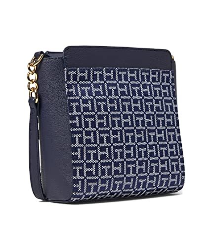 TOMMY HILFIGER The Square Jacquard Women's Small Crossbody Navy Blue White  NWT