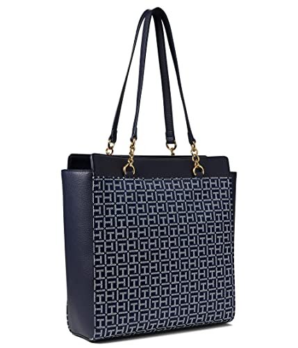 TOMMY HILFIGER The Square Jacquard Women's Small Crossbody Navy Blue White  NWT