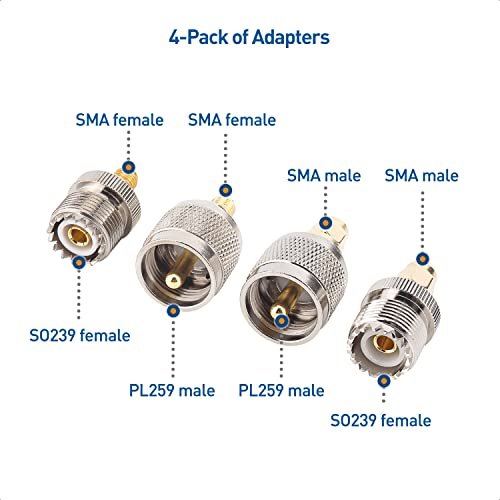 Cable Matters 4Pack SMA to UHF Adapter Kit, UHF to SMA Adapter Kit / SMA to UHF Gender Changer