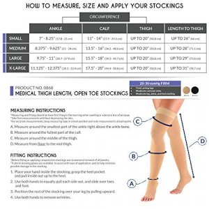 Truform 20-30 mmHg Compression Stockings for Men and Women, Thigh High Length, Dot-Top, Open Toe, Beige, Medium