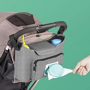 Baby Stroller Organizer - Stroller Accessories Bag Large Space with 2 Cup Holders Multiple Zipper Pockets for Bottle, Diaper, Phone, Toys, Baby Items