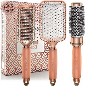 Hair Brush Set - Luxury Professional Rose Gold Hairbrushes for Detangling, Blow Drying, Straightening - Suitable for All Hair Types by Lily England