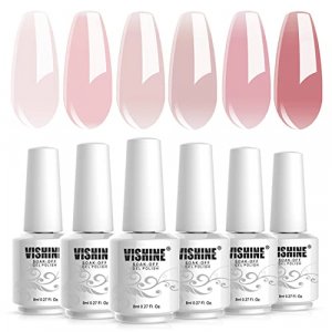 Vishine Nude Gel Polish Kit, Sheer Milky Pink Jelly Transparent Gel Nail Polish UV LED Gel Nail Gel Polish Varnish Nail Art DIY Saon 6Pcs 8ML