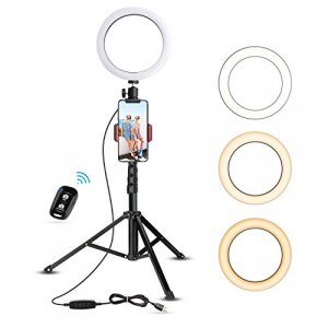 UBeesize Selfie Ring Light with Tripod Stand & Cell Phone Holder for Live Stream/Makeup, Mini Led Camera Ringlight for YouTube Videos/Photography(Bla