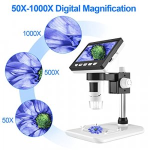 CIMELR LCD Digital Microscope 4.3 inch Handheld USB Microscope 50X-1000X Magnification PCB Coin Soldering Microscope Video Camera for Adults/Kids - 8