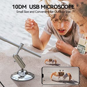USB Digital Microscope, 10DM True 200x Magnification Handheld Microscope with Metal Stabilizer, Compatible with PC & Android Device