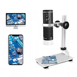 Jiusion WiFi USB Digital Microscope 50 to 1000x Wireless Magnification Endoscope 8 LED Mini HD Camera with Updated Stand Portable Case, Compatible wi