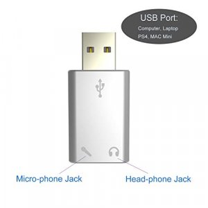 USB Audio Adapter AllEasy External Audio Sound Card Adapter with Speaker Headphone and Microphone Jack for USB Audio Device - Silver