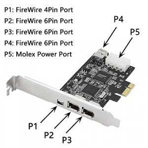 CERRXIAN PCIe Firewire Card, PCI-E X1 to IEEE 1394 3X 6Pin & 1x 4Pin with Low Profile Bracket for Video,Photo