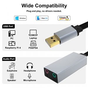 Ucaca USB Sound Card, Audio Adapter External Card with 3.5mm Headphone and Microphone Jack, Stereo Compatible Windows, MAC, Linux, PC,Laptop, Desktop