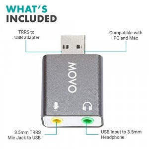 Movo USB-AC1 3.5mm TRRS Microphone to USB 2.0 Stereo Digital Audio Converter - USB Sound Card Adapter for Computer or Laptop - Convert USB Input to 3