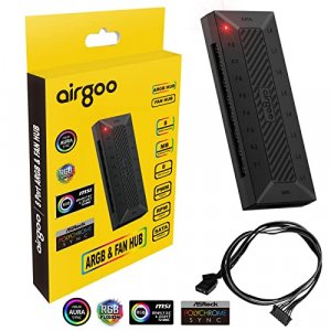 Airgoo PWM ARGB Fan Hub, 8 Fan Ports with pwm Temperature Control sync with Motherboard, 8 Addressable RGB LED Ports for 5V 3-pin Aura SYNC, Gigabyte