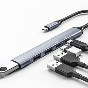 USB C to USB Hub 5 Ports, Thunderbolt 3 to USB 3.0 Hub Adapter for MacBook Pro/Air 2020/2019, iPad Pro, Dell, Chromebook,USB Type C to USB Adapter wi