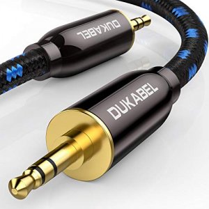 DUKABEL Top Series Long RCA Cables (8 Feet / 2.4 Meters), RCA to 3.5mm  2-Male RCA to AUX Audio Cable Crystal-Nylon Braided/ 24K Gold Plated/  99.99% 4N