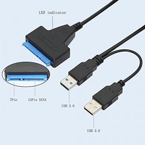 QIANRENON USB 3.0 to SATA III Hard Drive Adapter Cable, SATA to USB 3.0 Adapter  Cable for 2.5/3.5 inch SSD & HDD Dual USB with 12V/2A DC Port Black -  Imported Products