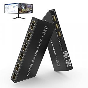 Dual Monitor KVM Switch HDMI 2 Port 4K@60Hz,MLEEDA USB HDMI