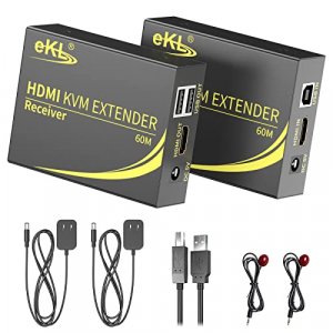 eKL KVM Extender HDMI USB 60m/196ft Over Cat5e/6 Ethernet Cable Supports 1080P@60Hz 2 Port USB 2.0 for Computer Plug & Play Without Driver