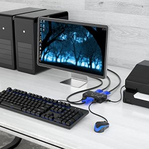 VGA KVM Switch, Yinker 2 Port USB VGA KVM Switch w/2 KVM Cables & 3 USB Hubs for 2 Computers Share One Monitor Keyboard Mouse