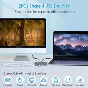 USB 3.0 Switch, USB 3.0 Switcher Selector 2 Computer Sharing 4 USB Devices KVM Switch Hub Adapter with Slideway for PC, Printer, Scanner, Mouse, Keyb