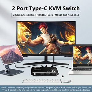 Steetek USB-C KVM Switch 2 Computer share 1 Monitor, Type C KVM 2 In 1 Out, Ultra HD 4K@60Hz, KVM Switch USB 2.0,HDMI 2.0,PD 3.0, Type C KVM Switch, 