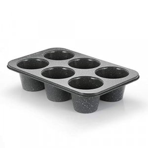 Monfish Jumbo Deep Muffin pan 6 cup large cupcake pan black granite finish Carbon steel muffin tin 3.5x3inch cup (deep 6 cup)