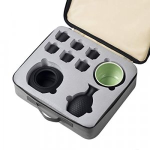 Ceramic Sake Set Cups with Warmer Keep Sake Storage Gift Box, Traditional Porcelain Pottery Hot Saki Drink, 9pcs include 1 Stove 1 Warming Bowl 1 200