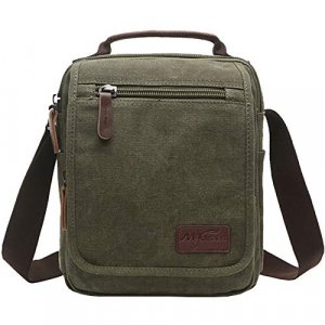 Vertical Canvas Messenger Bag, Mygreen Unisex Casual leather Shoulder Bag Satchel Crossbody Bag for Outdoor Activities, Travel