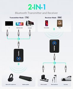 Aisidra Bluetooth Transmitter Receiver V5.0 Bluetooth Adapter for Audio, 2-in-1 Bluetooth AUX Adapter for TV/Car/PC/MP3 Player/Home Theater/Switch, L