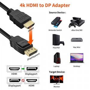 BolAAzuL Active 4K HDMI to Displayport 1.2 Converter Adapter Cable  6FT/1.8M, HDMI Source Monitor Cable Unidirectional HDMI 1.4 Male to DP 1.2  Male